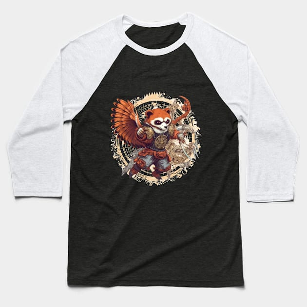 Red Panda Kung-Fu - Flying and Fighting with Furry Fury Baseball T-Shirt by MerlinArt